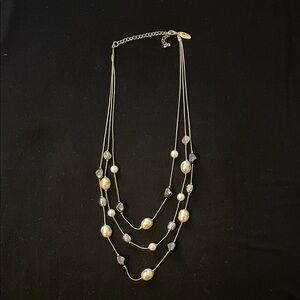 New York & Company Pearl and Black Beaded Necklace